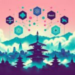 A dynamic and modern graphic for a blog thumbnail. The image should feature the logos of MongoDB, Express.js, React, and Node.js arranged in a visually appealing way. In the background, a subtle silhouette of the Kathmandu valley skyline with iconic temples. The overall color scheme should be tech-forward, using blues, greens, and whites, with the title text 'Why MERN Stack is Taking Over Nepal's Tech Scene' prominently displayed.